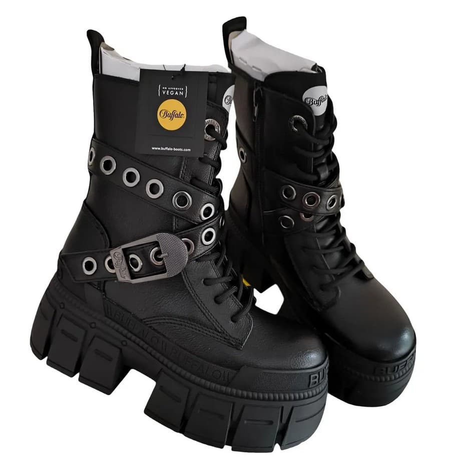 A pair of vegan Buffalo boots